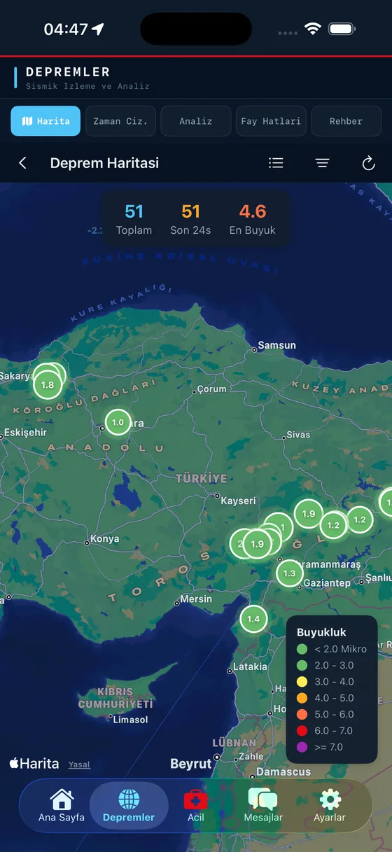 Deprem112 deprem haritası: büyüklüğe göre renklendirilmiş son depremler